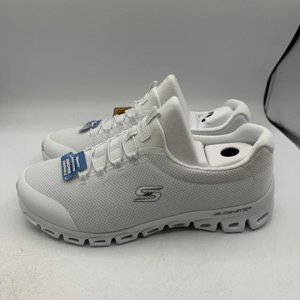 Skechers Glide Step Glistened Shoes Womens Sz 11 W WIDE White Slip On Sneakers